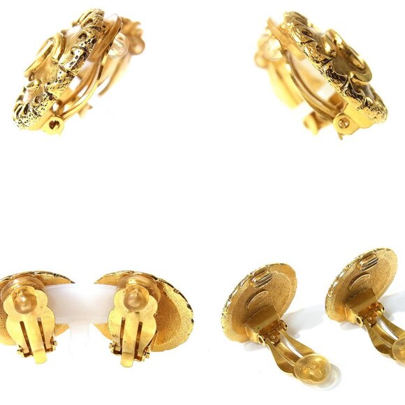 CHANEL CC Logos Round Clip-On Earrings Gold Tone 97P Auth D-2209 - Picture 14 of 16